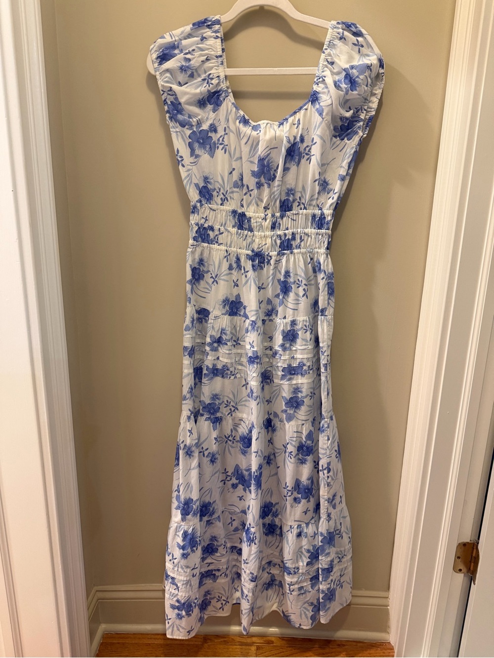 LoveShackFancy White and Blue Floral Maxi Dress
